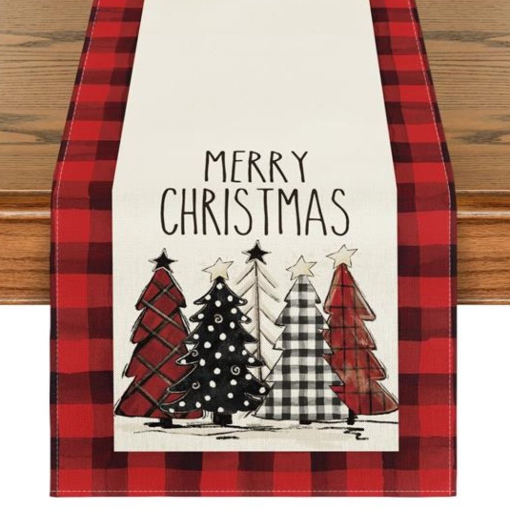 Christmas Table Runner Holiday Decoration Decorative Cloth Plaid Cottage Decor